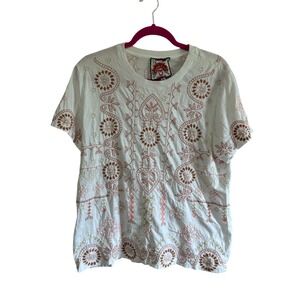 Johnny Was Women's Large Faye Crew Neck Embroidered Floral Bohemian Shirt